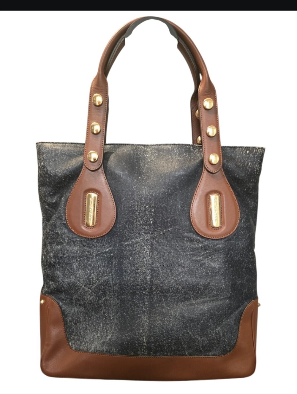 Gianni Versace Vintage Dark Denim & Leather Tote w/ COA in EUC
